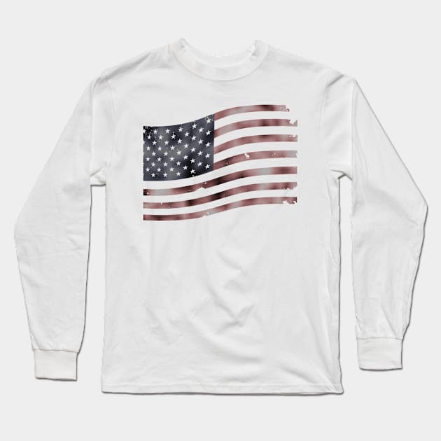 Waving Distressed Red American Flag USA Patriotic Long Sleeve T-Shirt by DazzlingApparel